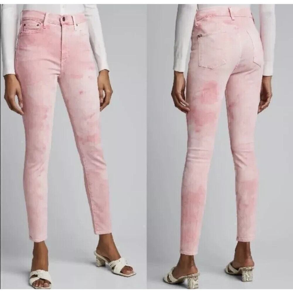 Alice + Olivia Good High Rise Skinny Jeans Pink Tie Dye Crystal Cloud Size 25